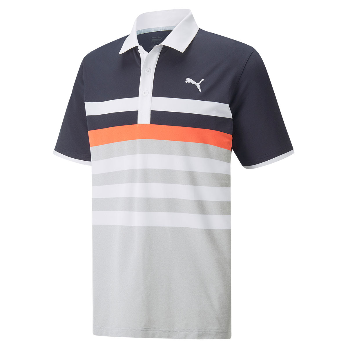 PUMA Men's MATTR One Way Stretch Golf Polo Shirt - Navy Blazer Hot Coral (599115)