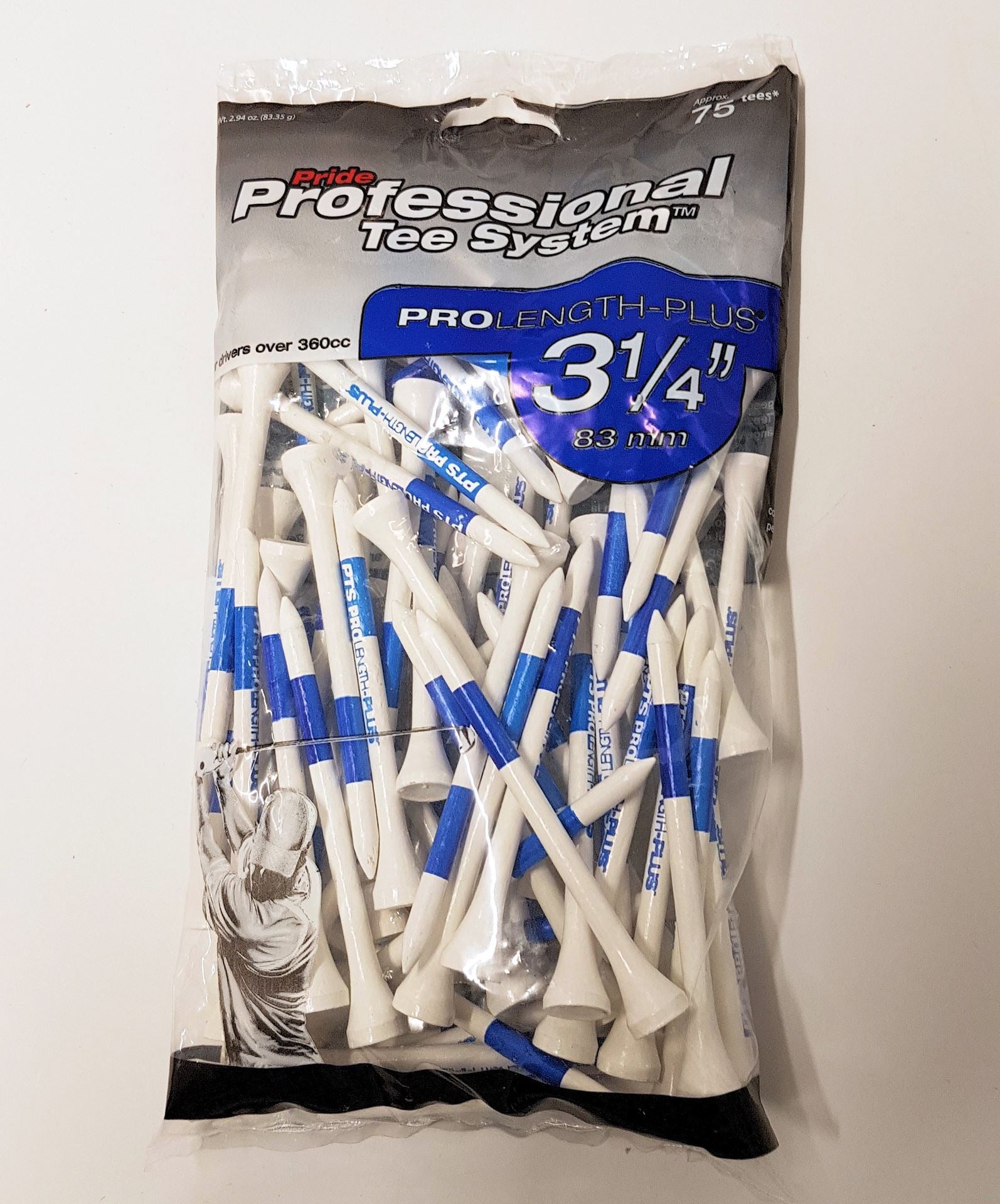 PRIDE PROFESSIONAL TEE SYSTEM PROLENGTH 83MM GOLF TEES 75 PACK
