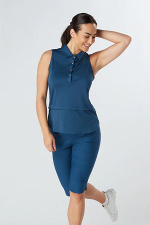 SWING OUT SISTER LADIES AMELIE SLEEVELESS POLO SHIRT ATLANTIC BLUE