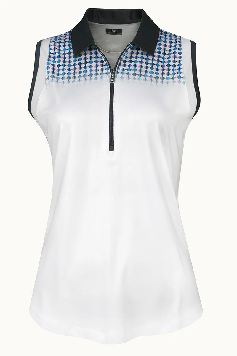 Callaway Golf Ladies Engineered Evanes Sleeveless Polo - Brilliant White - CGKSD004 ⛳️