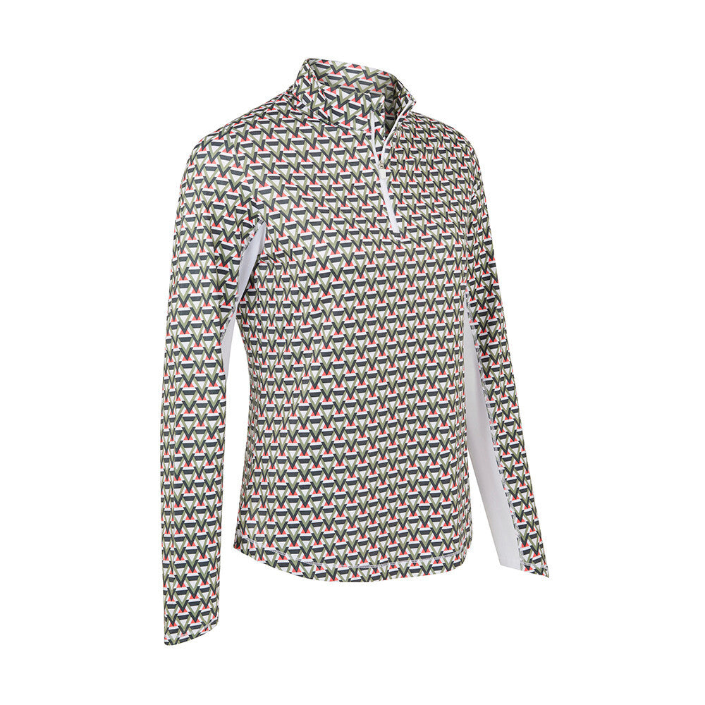 Callaway Ladies Long Sleeve Chev Geo Printed Zip Neck Top  CGKJFC70 - Brilliant White⛳️