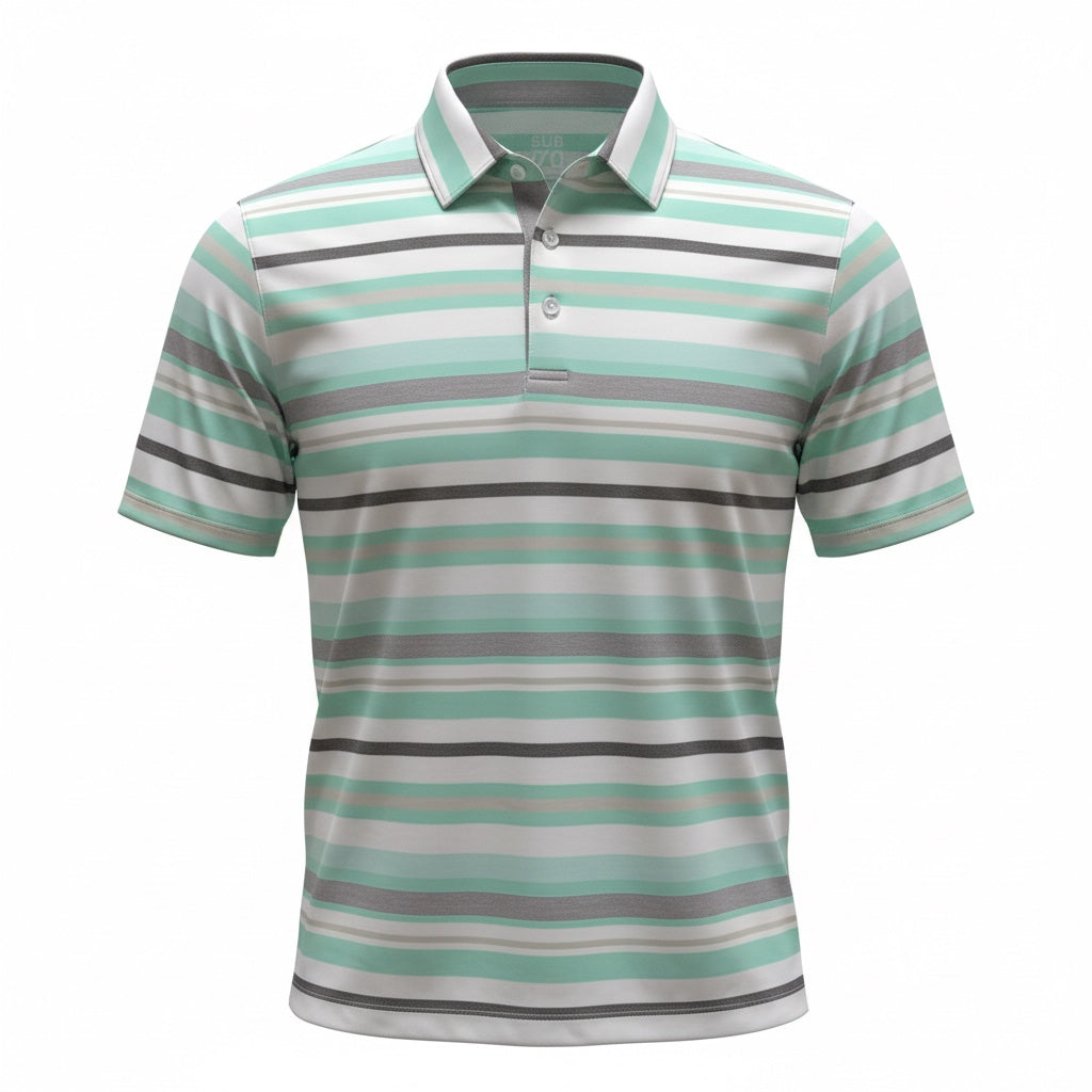 Sub70 Tour Classic Polo Stripe #39 Turquoise/White/Grey⛳️ Medium/Large Only