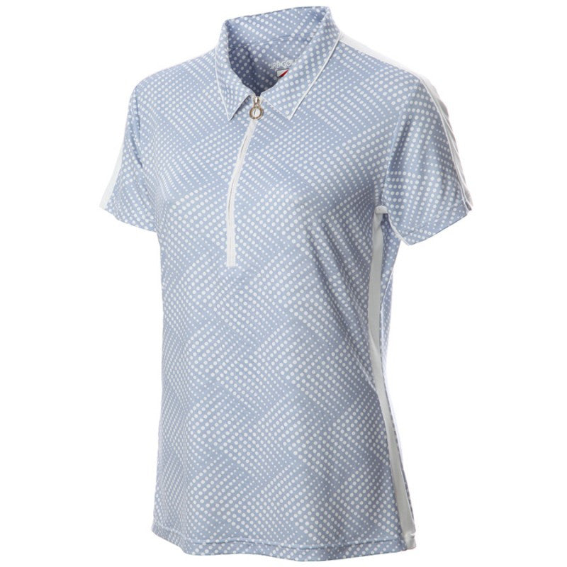 JRB Women's Golf Fashion Shirt - Glacier Blue Spot Print - Sleeved or Sleeveless