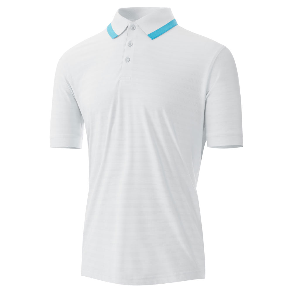 Island Green Golf Men's Jacquard Knit Polo Shirt -White Aqua