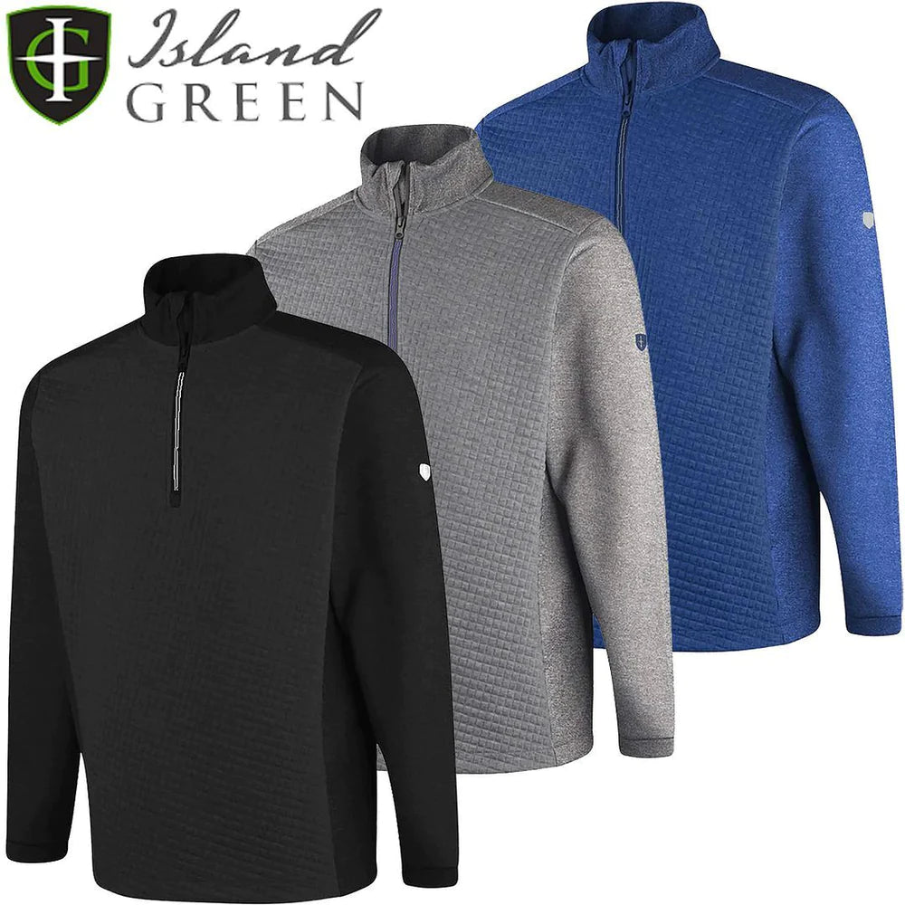 Island Green Mens Top Layer 1/2 Zip Jacquard Knit Thermal Golf Sweater Pullover - IGTL2191⛳️