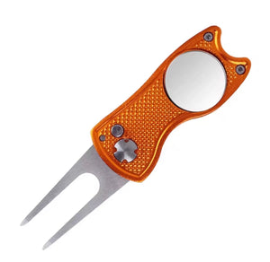 Retractable Metal Golf Green Divot Tool with Magnetic Ball Marker