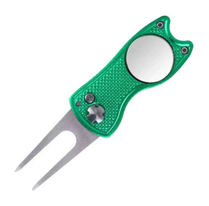 Retractable Metal Golf Green Divot Tool with Magnetic Ball Marker