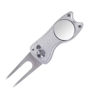Retractable Metal Golf Green Divot Tool with Magnetic Ball Marker