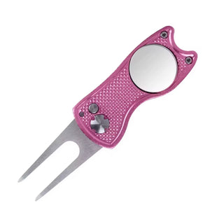 Retractable Metal Golf Green Divot Tool with Magnetic Ball Marker