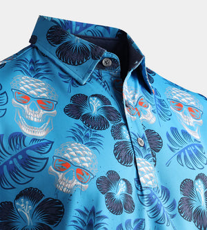 PINEAPPLE SKULLZ POLO - BLUE / ORANGE (SMALL ONLY)