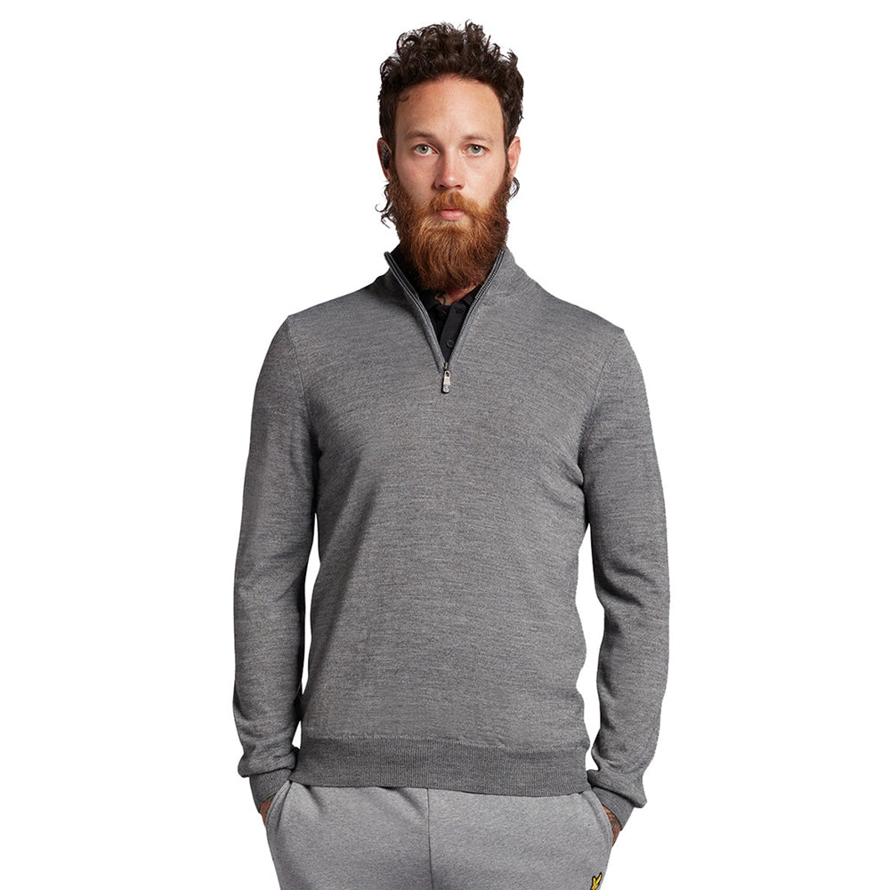 Lyle & Scott 1/4 Zip Merino Sweater in Grey Melange (KN353E)