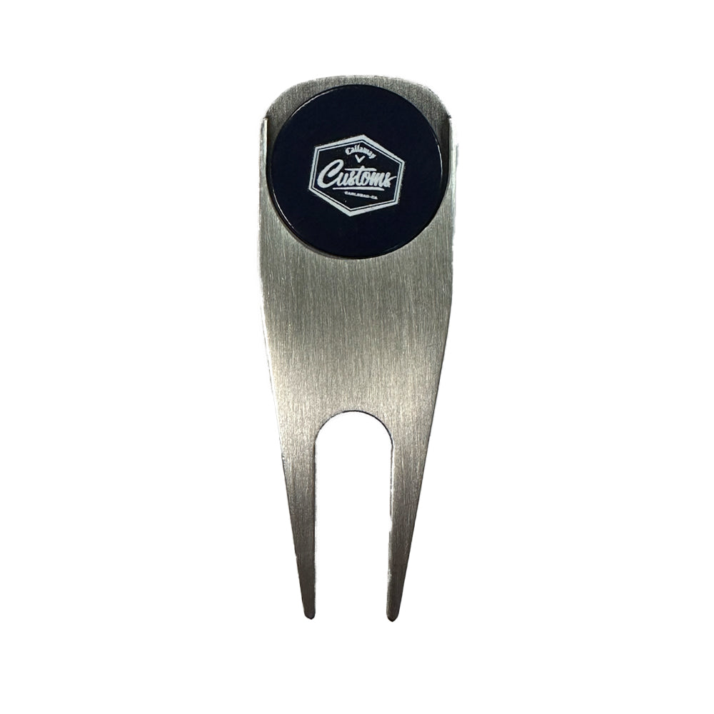 Two Pronged Brushed Steel Divot Tool with Callaway Customs Ball Marker (RDAP18AS)