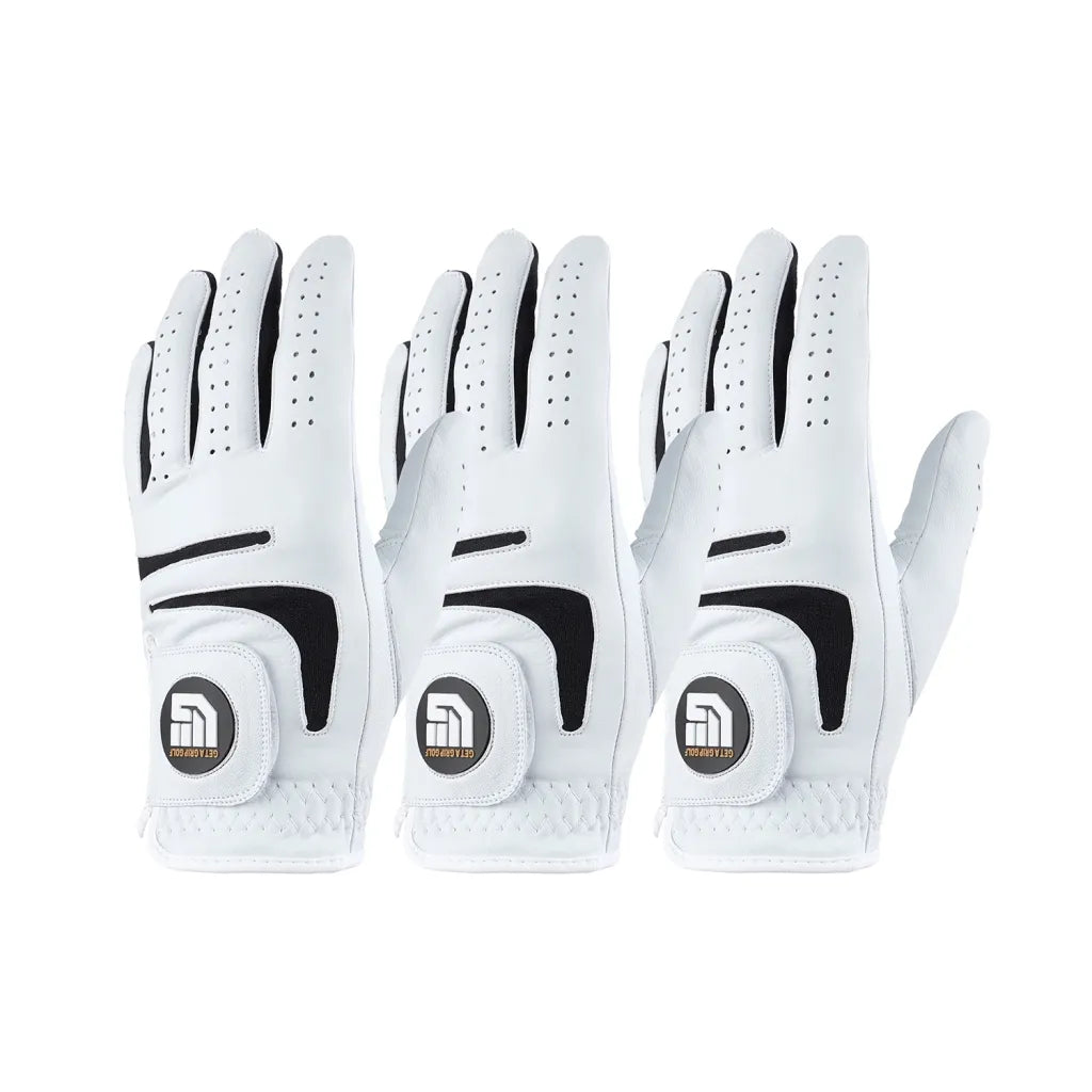 Get A Grip Leather golf gloves with Lycra insert - 3 Pack - Right Handed Golfer