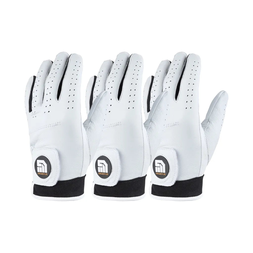 Get A Grip Leather golf gloves with Lycra wrist band - 3 Pack - Right Handed Golfer
