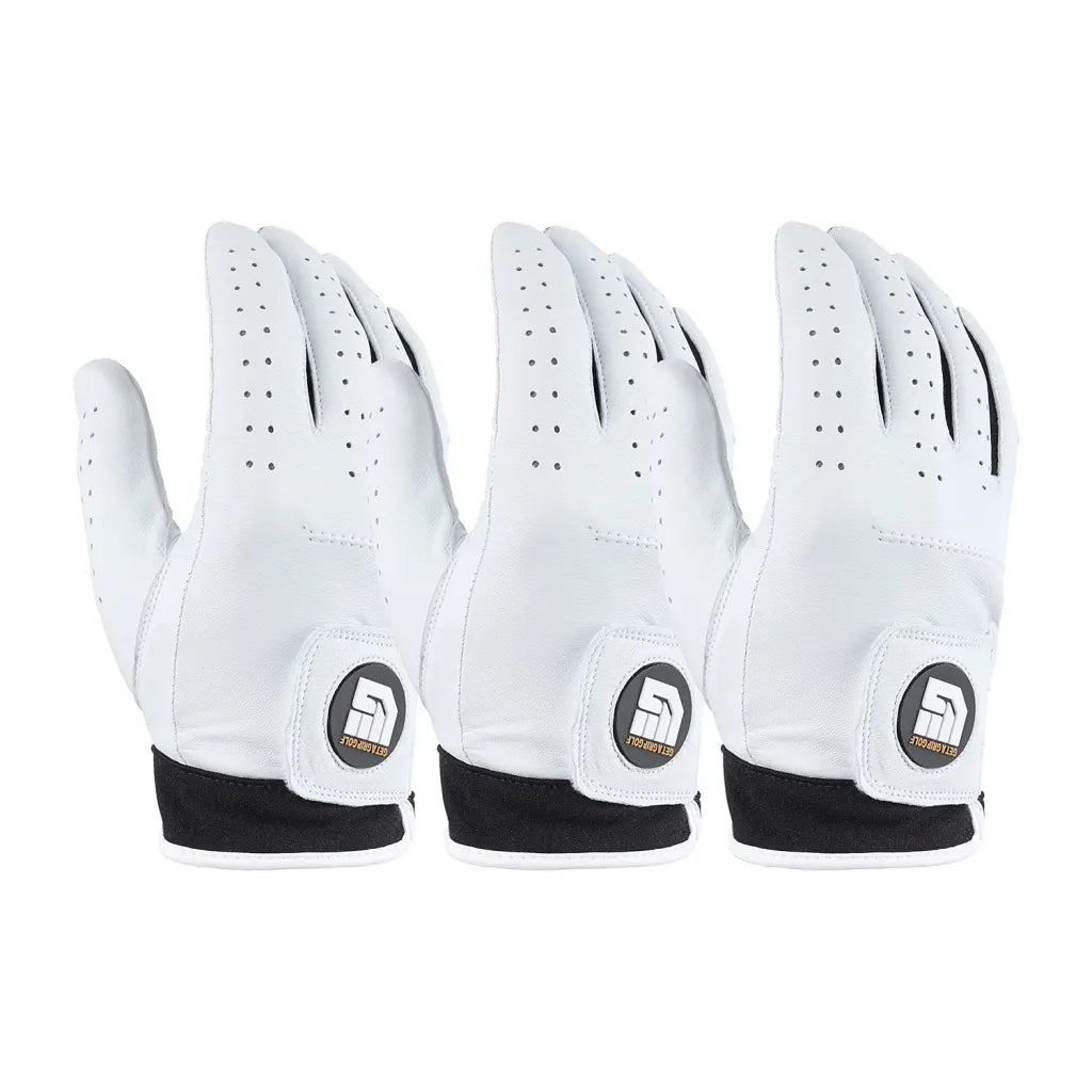 GET A GRIP LEATHER GOLF GLOVES WITH LYCRA WRIST BAND - 3 PACK - LEFT  HANDED GOLFER