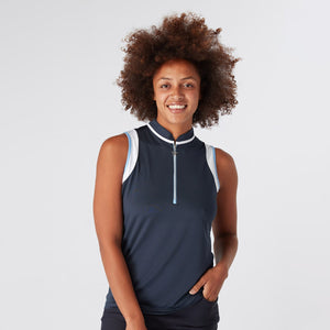 Swing Out Sister Alice Ladies Sleeveless Golf Polo Shirt Navy Blazer