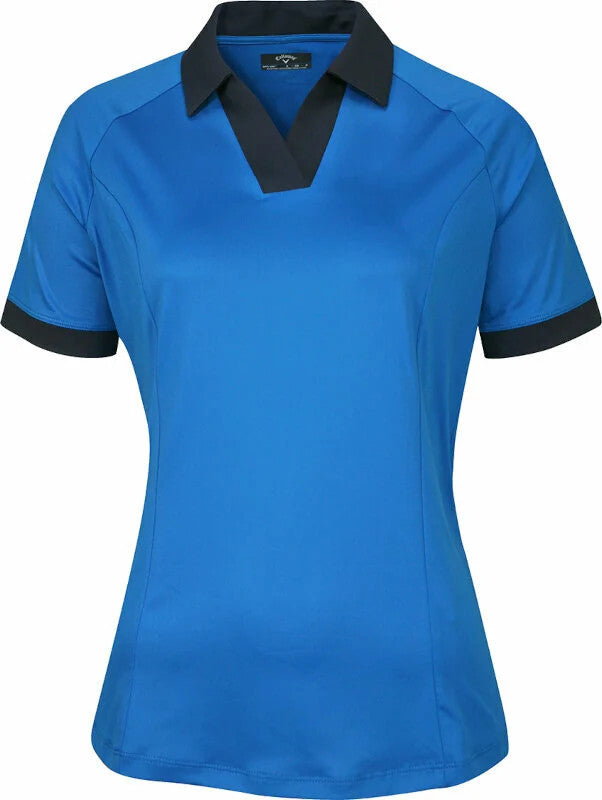 Callaway Womens Short Sleeve V-Placket Colourblock Polo - Blue Sea Star - CGKSD035⛳️