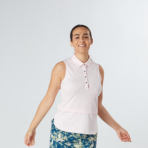 SWING OUT SISTER LADIES AMELIE SLEEVELESS POLO SHIRT CHERRY BLOSSOM