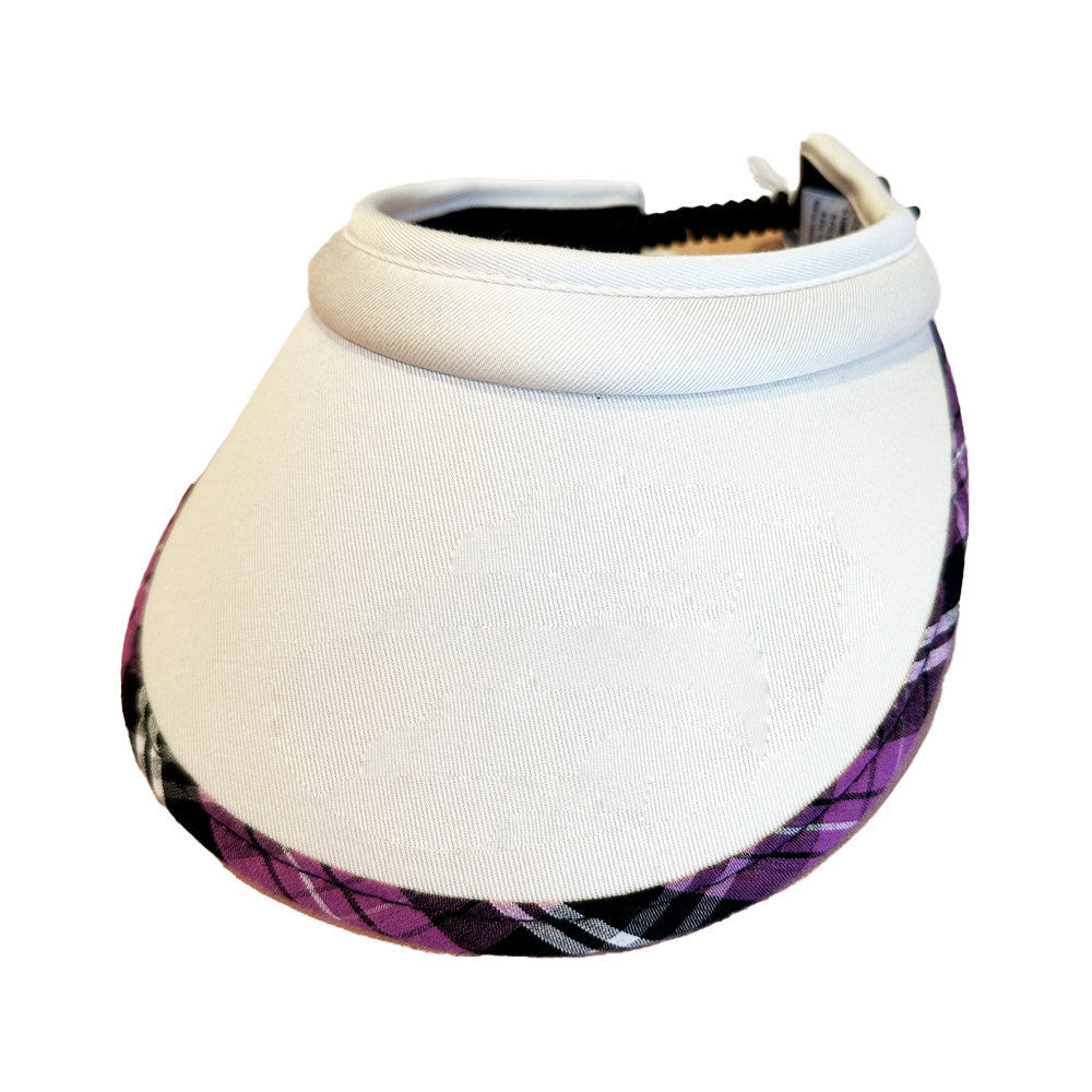 Ladies Visor - Twirly Adjustment for Secure Fit - White/Purple Tartan⛳️