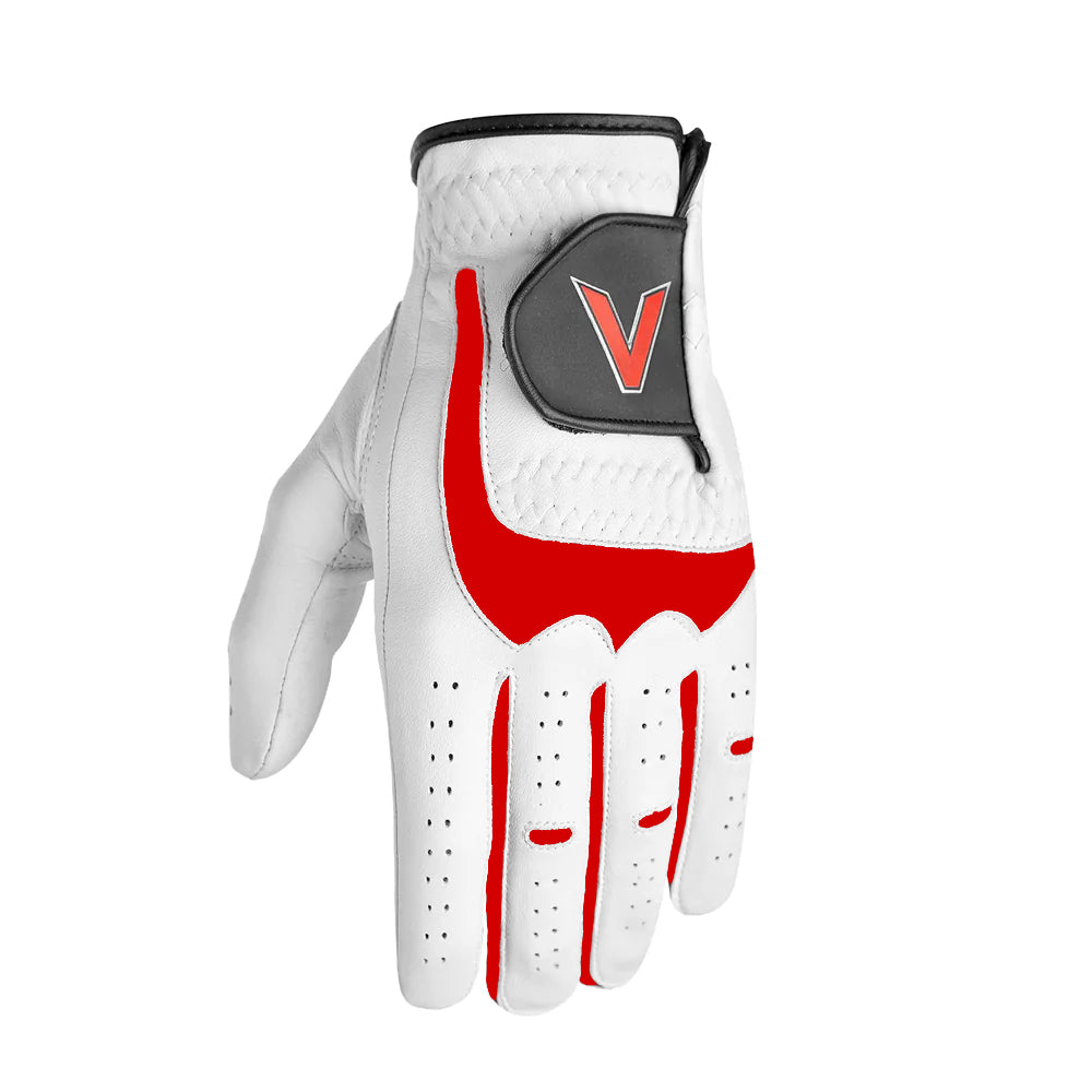 V-Logo Full Leather Men's Golf Glove - Red Synthetic