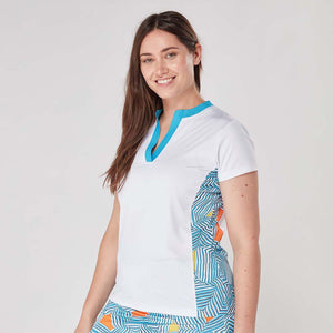 SWING OUT SISTER Lara Cap Sleeve Polo Wave Pattern