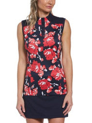 Callaway Ladies Large Scale Floral Print Golf Polo - Peacoat - CGKSC020