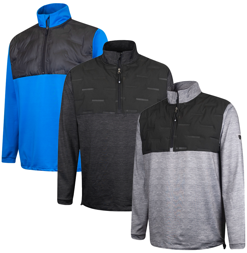 Island Green Mens 1/2 Zip Neck Top Layer Heat Welded Padded Yoke Stretch Golf Sweater - IGTL2124⛳️