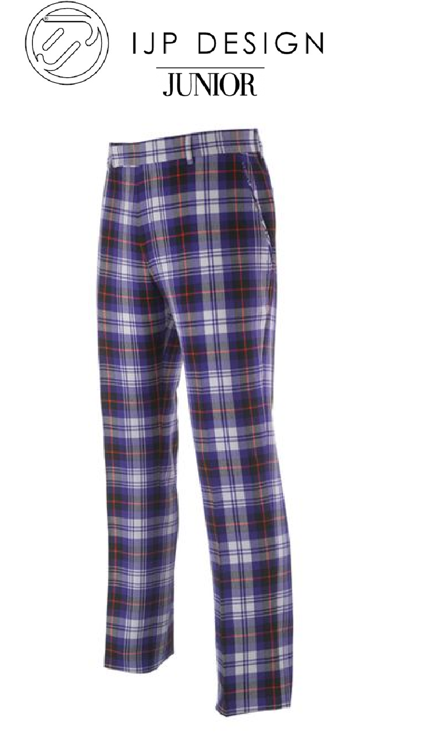 IJP Design Junior Tour Check Poulter Kids Tartan Trousers Purple Slacks - Reg Leg