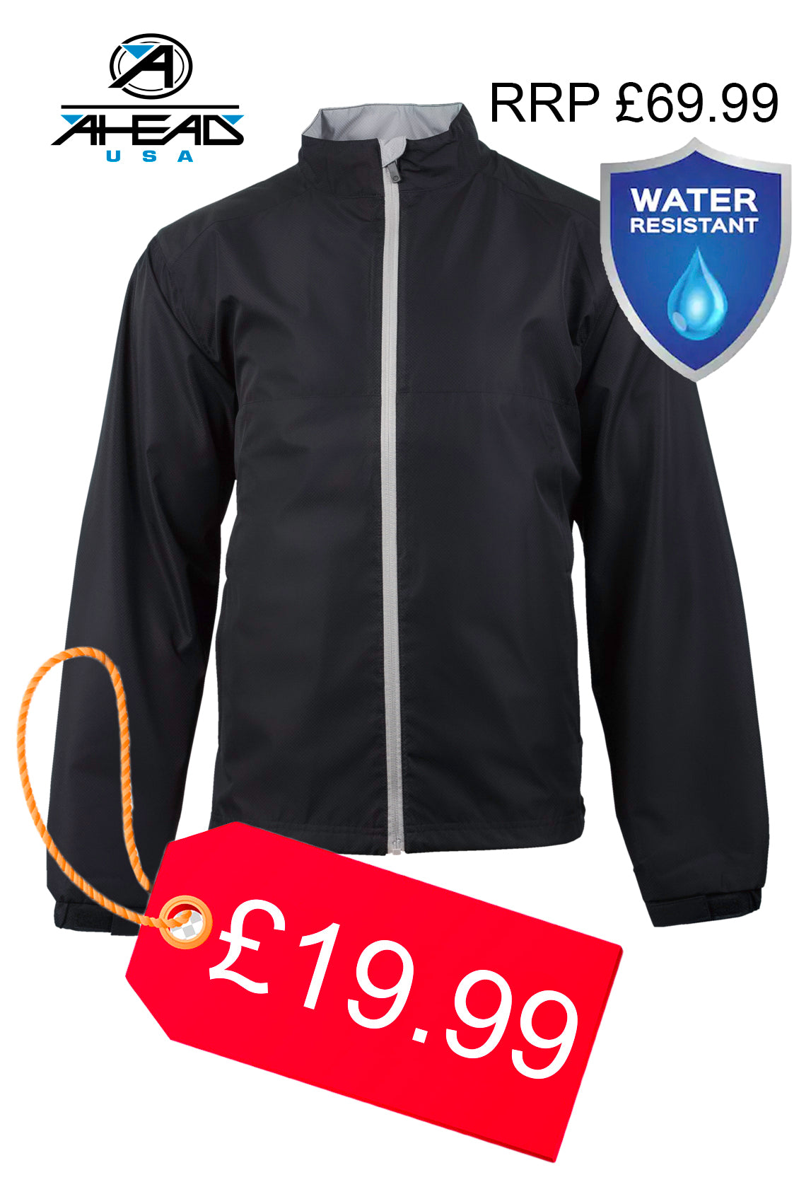 Ahead Tour Water Resistant Wind TopFull Zip Jacket Black - #M011