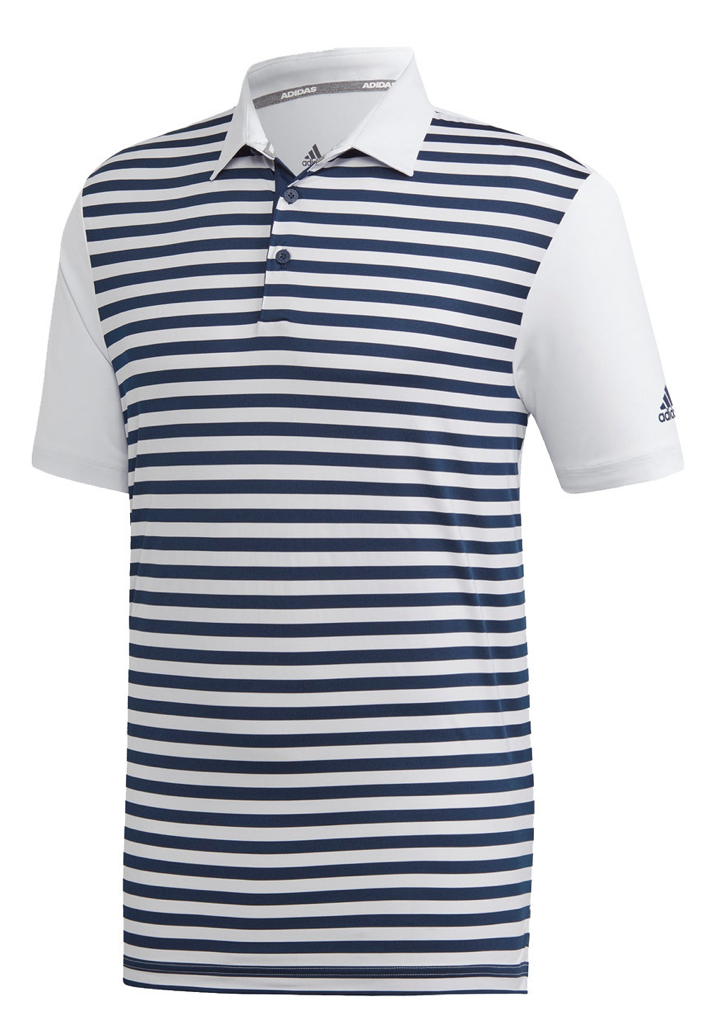 adidas Golf Mens Ultimate 3-Colour Merch Stripe Stretch Polo Shirt - White/ Navy