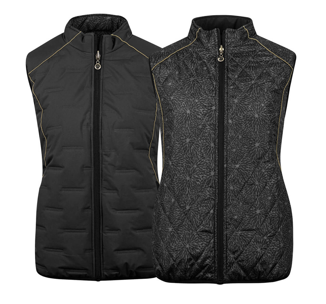 Island Green Womens 2021 Reversible Quilted Thermal Golf Gilet - IGLVST2090 - SMALL ONLY/ BLACK & GOLD⛳️