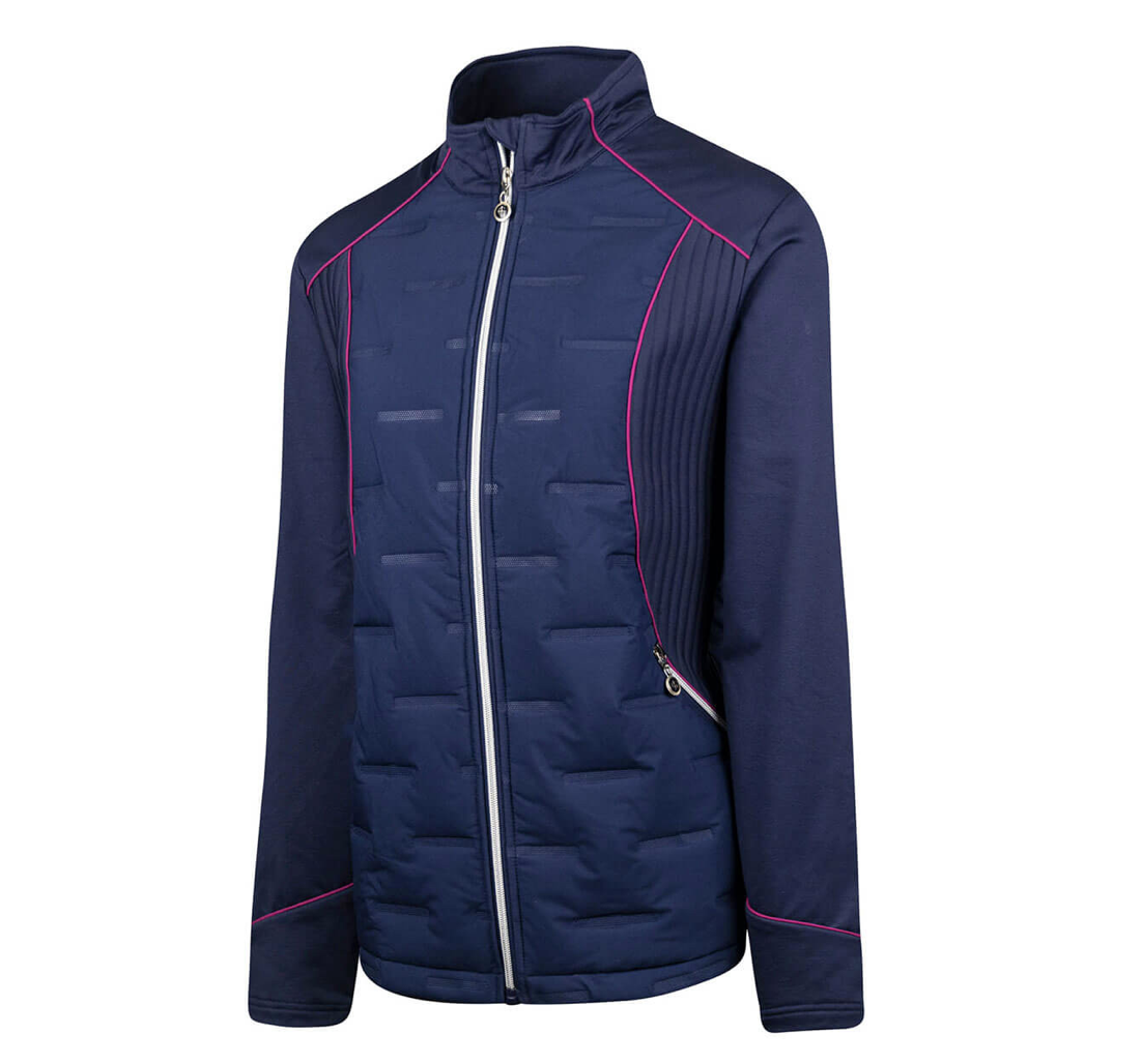 Island Green Womens 2021 Full Zip Padded Thermal Stretch Golf Jacket - IGLJKT2089 - SMALL ONLY - NAVY/FUSCHIA