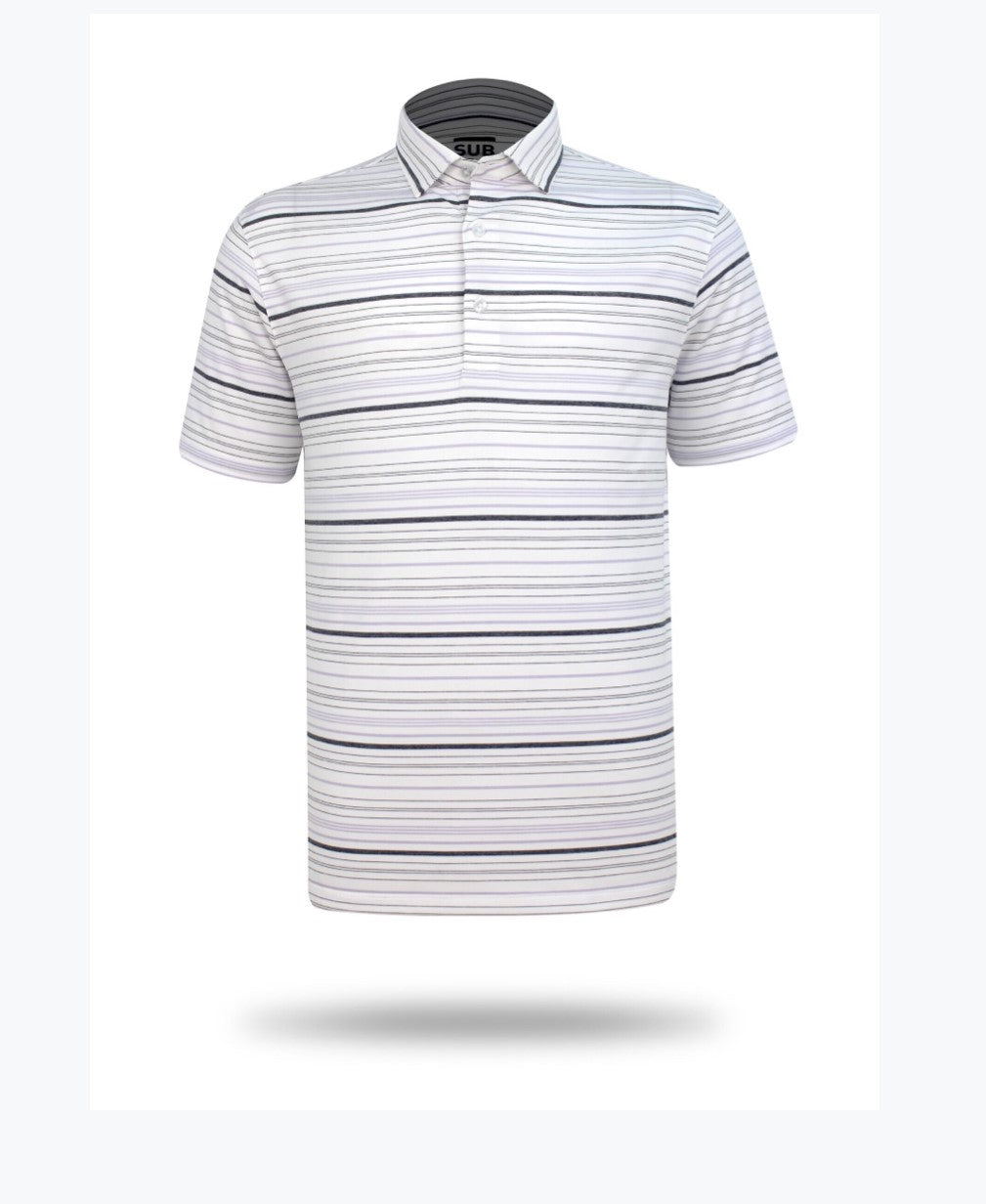 Sub 70 Tour Classic Polo Stripe #14 White/Mauve/Grey⛳️