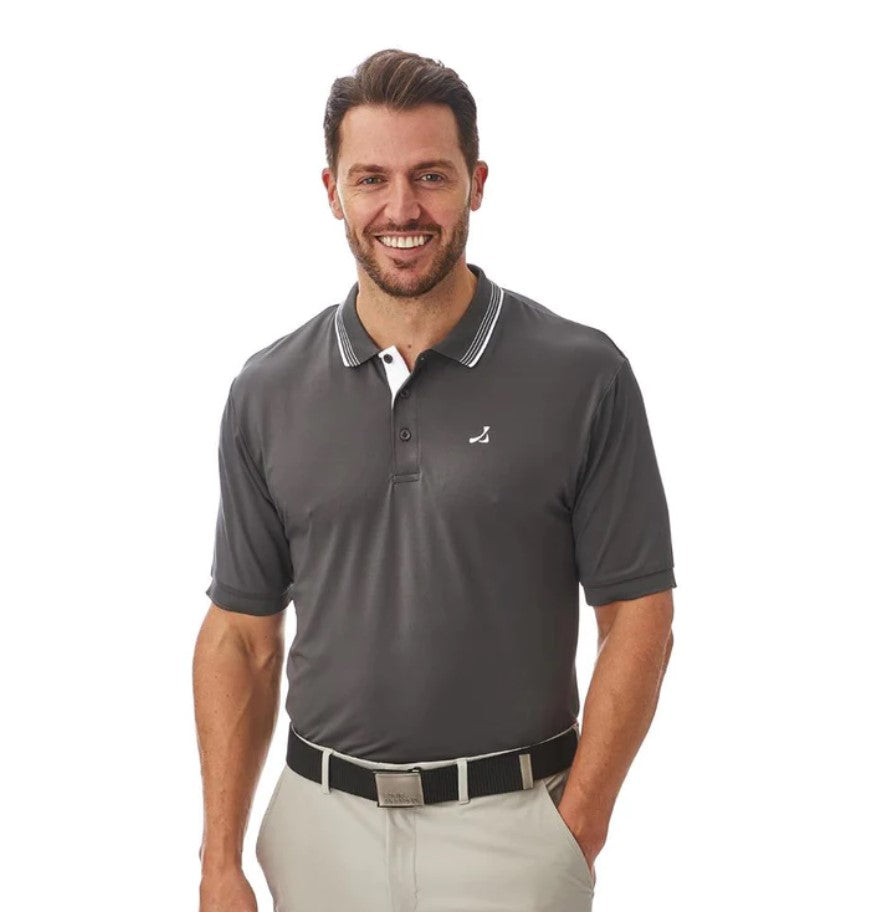 Under Par Men's Contrast Panel Polo Shirt - Charcoal Grey/White - UPTS1874
