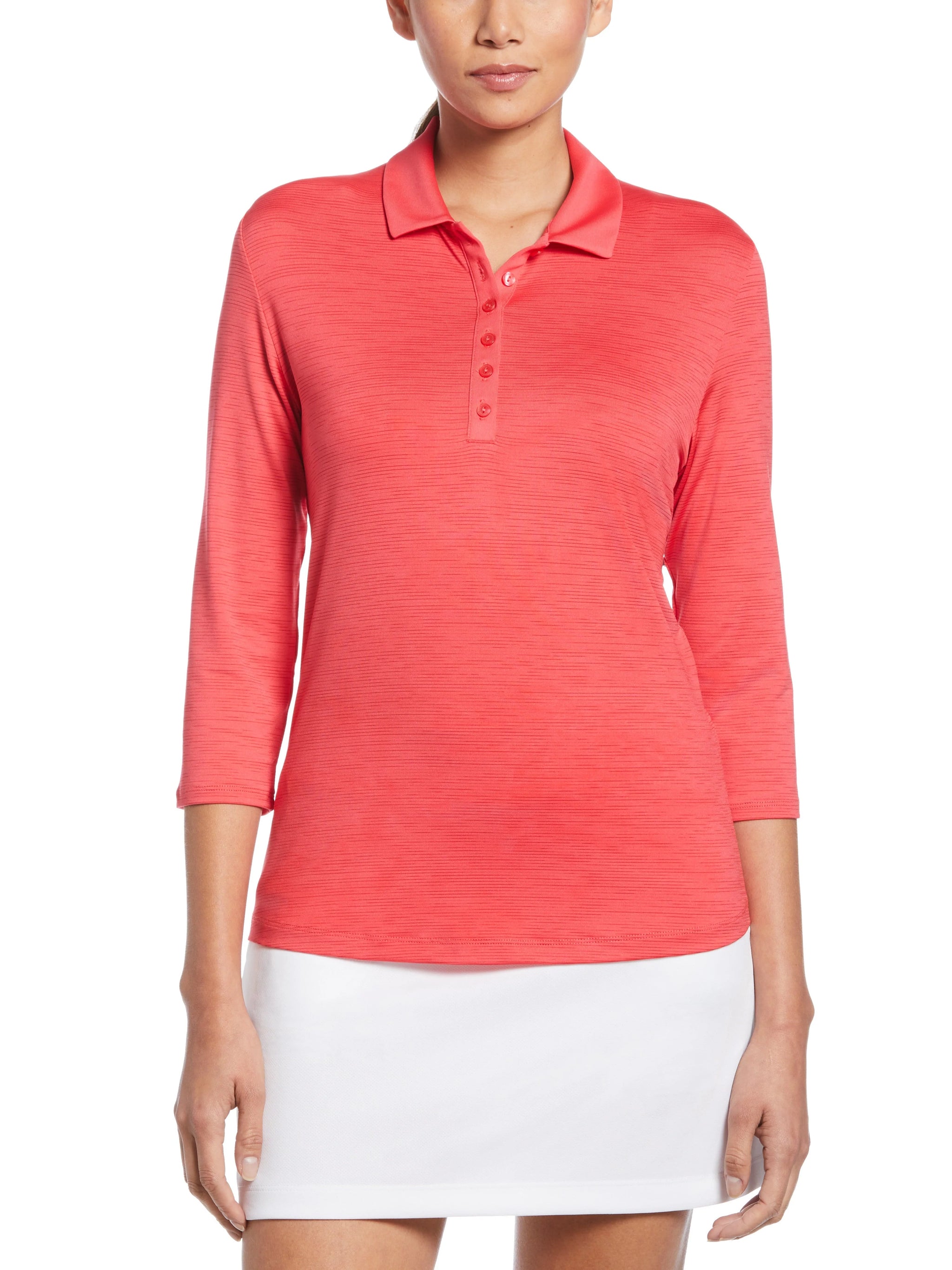 Callaway Ladies Swing Tech 3 4 Sleeve Space Dye Golf Polo Geranium CGKFB0K1