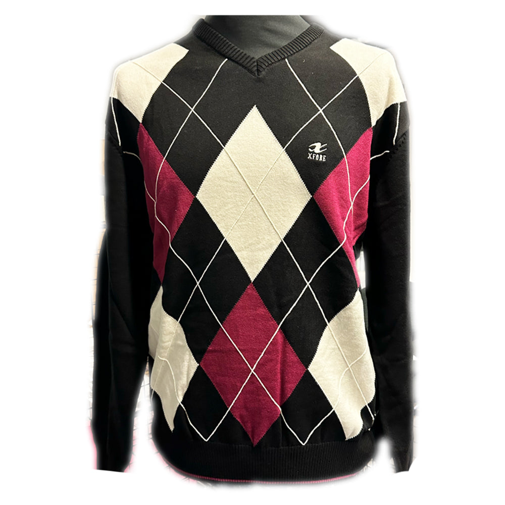 XFORE Golfwear Men's Knitted Diamond Golf Sweater Black