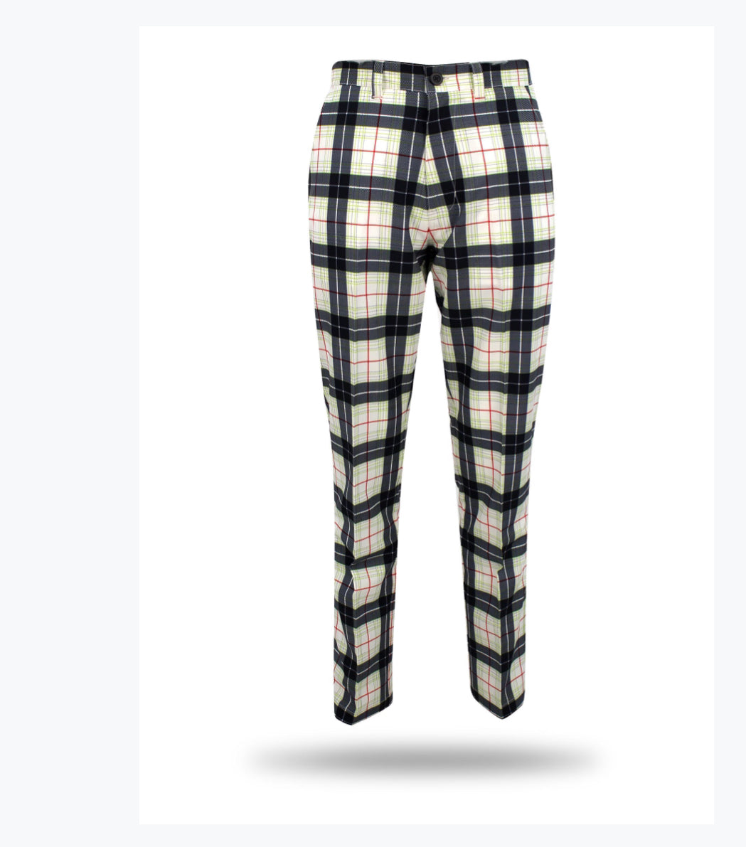 Sub70 Golf Tour Tech Plaid Check Trousers UPF 30+ Black-Green-Red UF Leg