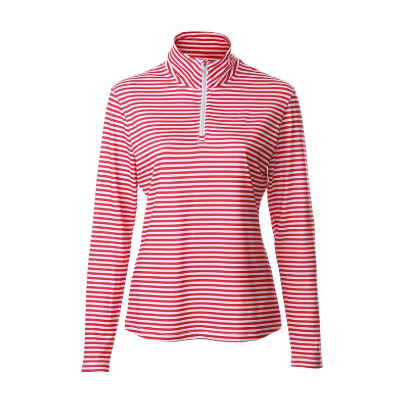 JRB Ladies Golf Long Sleeve Winter Mid Layer Top - Red Stripe