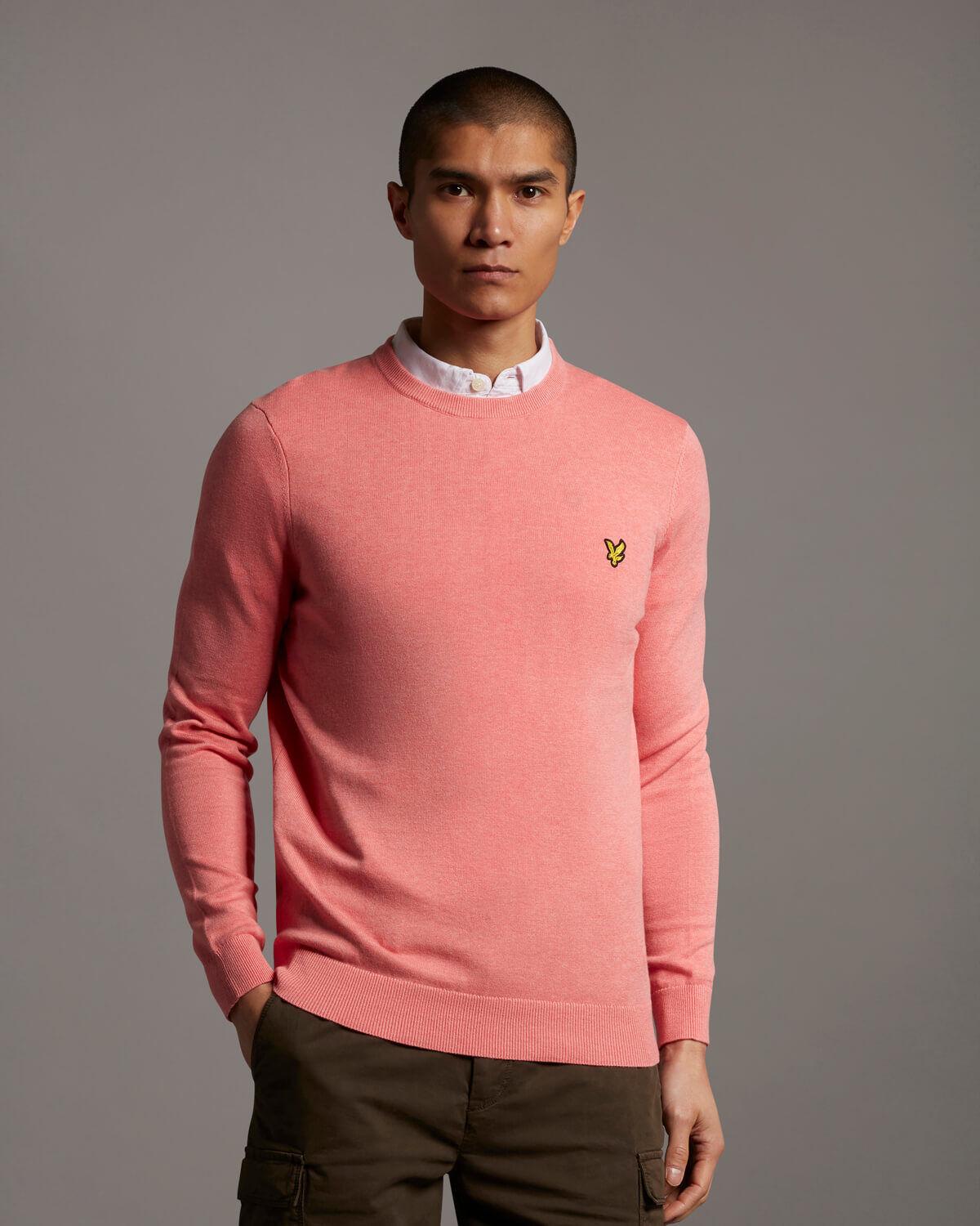 Lyle & Scott Knitwear  Mens Cotton Crew Neck Jumper - Punch Pink Marl -  Just Golf Online