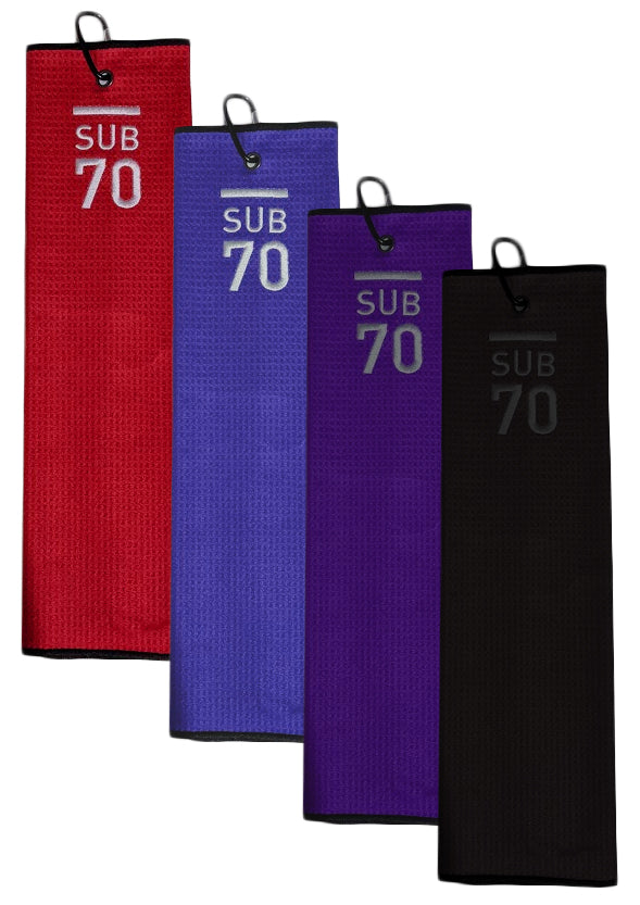 Sub70 Tour Tri-Fold Clip Golf MicroFibre Towel Slim Solid Colour