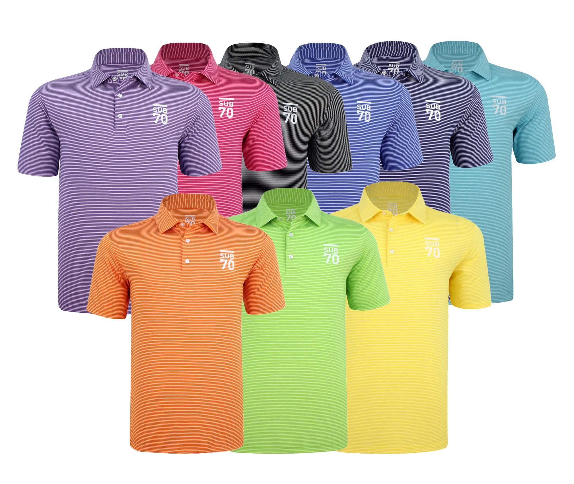 SUB70 Tour Thin Stripe 2.0 Golf Polo Shirt Multi Stretch UPF 30+