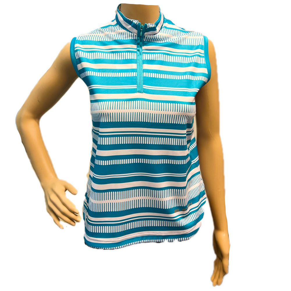Eleven Ladies 2022 Collection Golf Turquoise/White Print Sleeveless Polo
